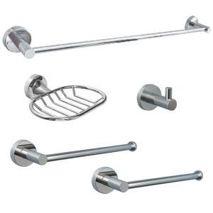 KIT 5 ACESSÓRIOS BANHEIRO LINHA SLIM REDONDO - ZAMAK + INOX CROMADO