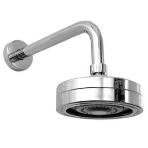 CHUVEIRO AUTOLIMPANTE REDONDO HASTE CURVADA - INOX + PLÁSTICO