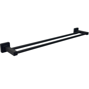 PORTA TOALHA DUPLO QUADRADO - 60 CM - INOX + ZAMAK PRETO