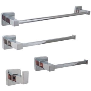KIT 4 ACESSÓRIOS BANHEIRO LINHA SQUARE - INOX + ZAMAK CROMADO
